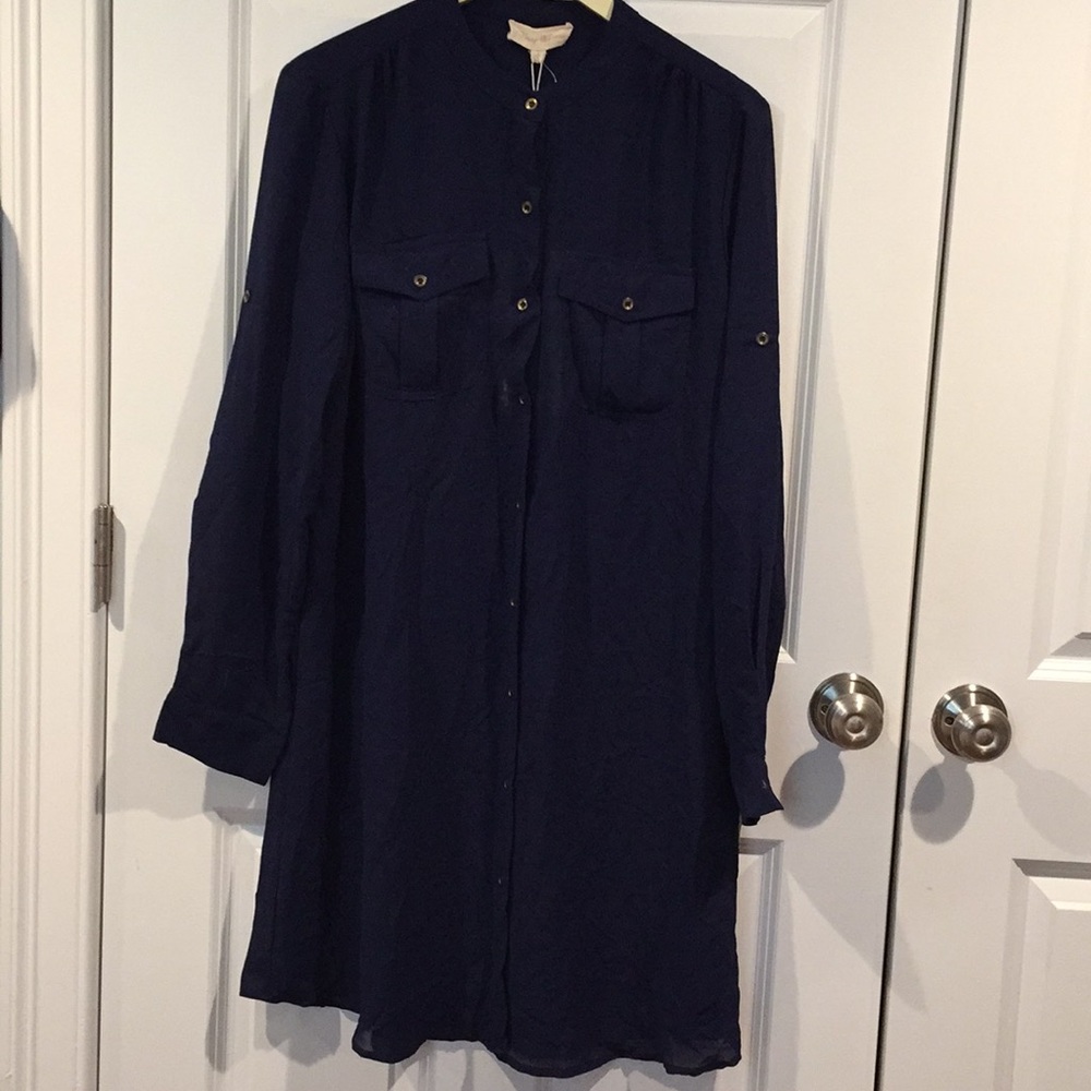 NWT sheer long navy belted  tunic